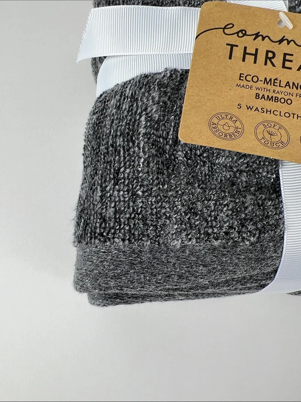 Common Thread Eco-Mélange Bamboo Washcloth Set Charcoal Gray Cotton 5 Pc NEW